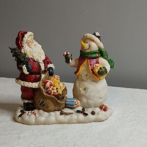 Festive Santa and Snowman Holiday Figurine